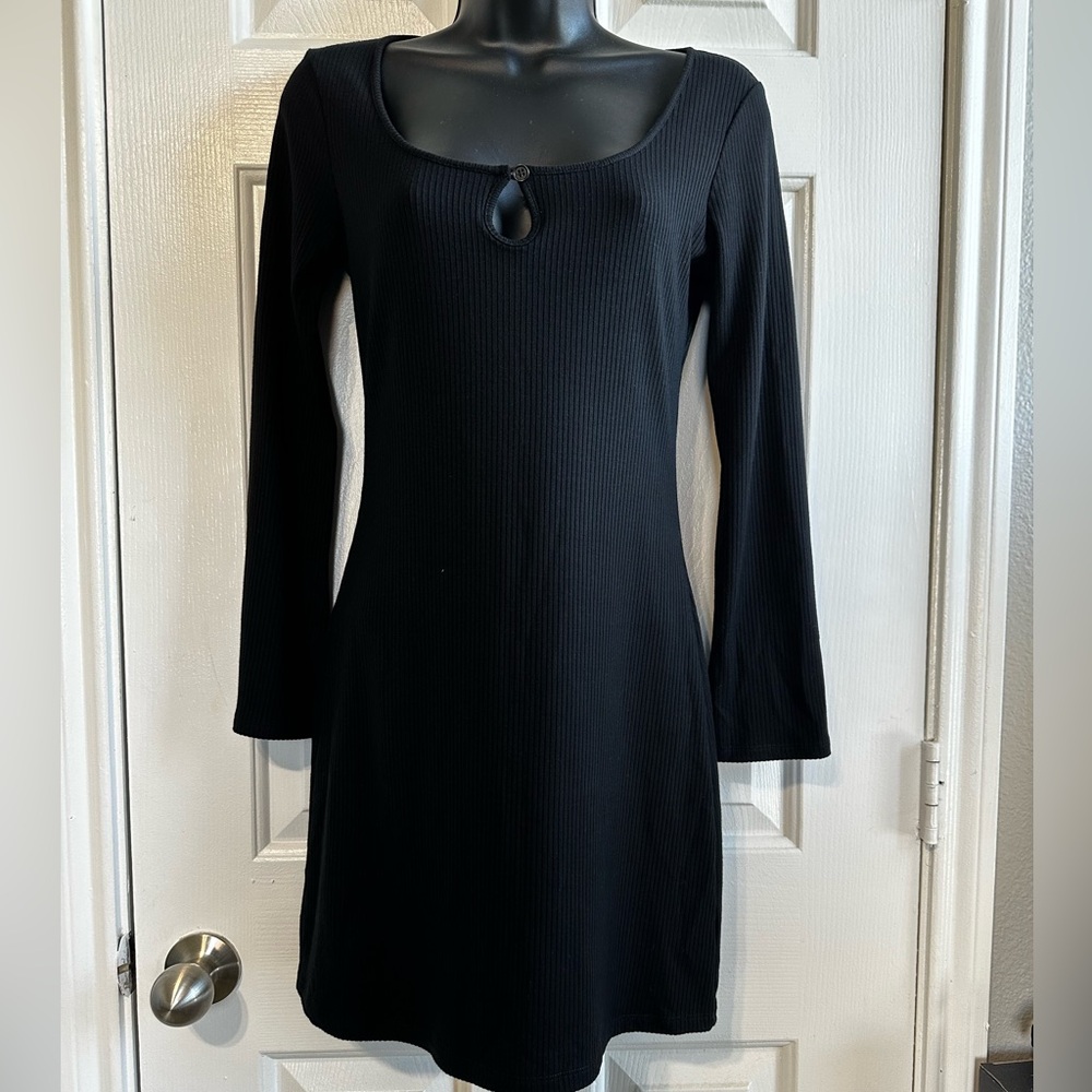 Reformation Jeans Elias Rib Long Sleeve Mini Dress (Black) Size Small